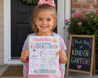 Letrero personalizado para el primer día de clases (imprimible) / Preescolar a 5.º grado / Plantilla editable de Canva / Recuerdo de regreso a clases