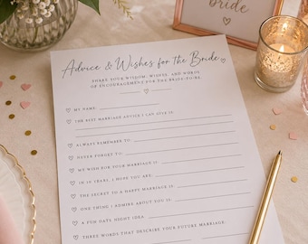 Advice & Wishes for the Bride Printable, Bridal Shower Advice Card, Wedding Shower Activity, Bride to Be Keepsake