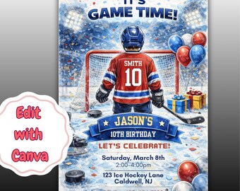 Hockey Birthday Invitation | Ice Hockey Party Invite | Game Time Birthday | Editable Boys Hockey Birthday Template