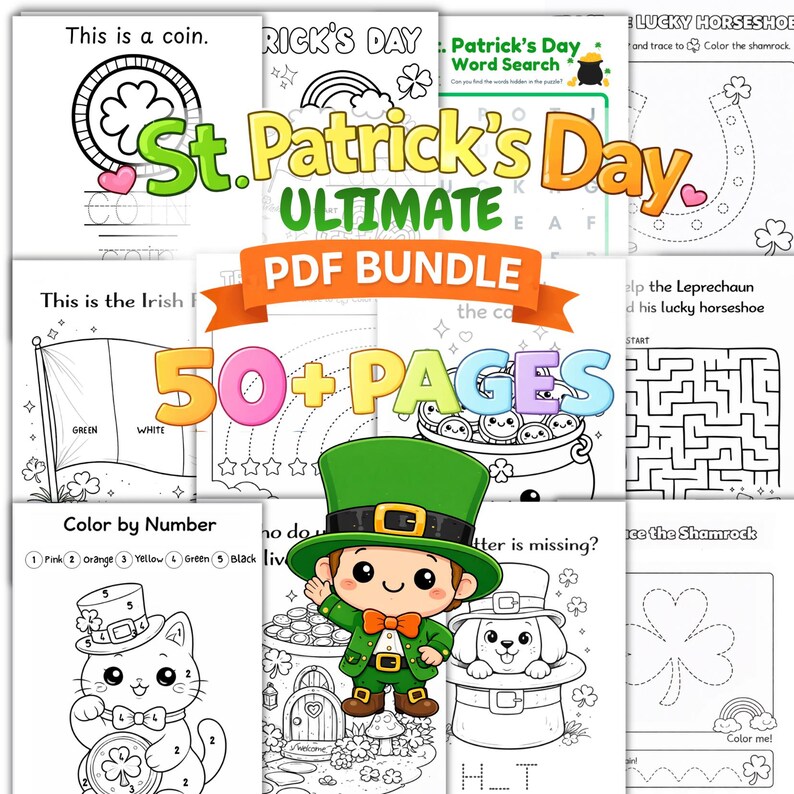 St Patricks Day Kids Activity Bundle | Kids Coloring Pages, Tracing ...