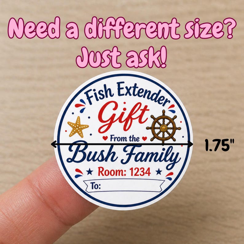 Personalized Fish Extender Gift Sticker, Cruise Door Gift Label, Custom ...