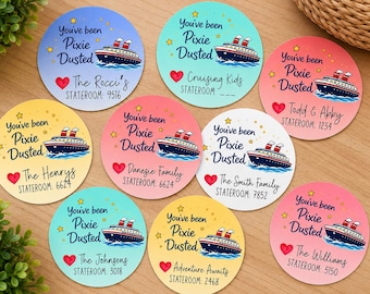 Personalized Pixie Dust Cruise Sticker, You've Been Pixie Dusted, Custom Name Stateroom Label, Fish Extender Gift Tag, Cruise Ship Circle