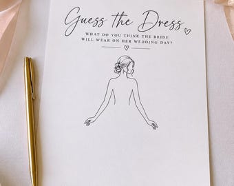 Guess the Dress Bridal Shower Game Printable, Draw the Bride Dress Activity, Wedding Shower Game, Instant Download PDF
