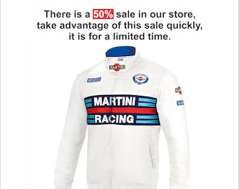 Chaqueta Martini Racing Blanca | Chaqueta de carreras para hombre, chaqueta deportiva estilo Sparco, chaqueta bomber de Fórmula Racing, ropa de carreras vintage