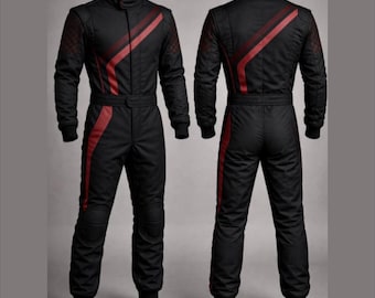 Traje de carreras Black Red Pro | Traje de piloto de karting y automovilismo | Equipación de carreras personalizada para hombre Traje certificado para días de pista Logotipo personalizado