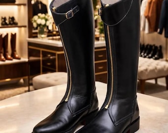 Botas de polo hechas a mano, de cuero negro, botas altas de equitación, botas de montar a caballo personalizadas, botas de lujo con cremallera, regalo vintage, calcetines de polo gratis