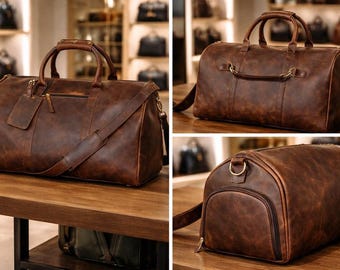 Borsa da viaggio vintage in pelle – Borsa da weekend di lusso marrone per uomo