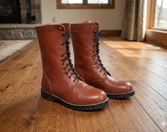 Botas de paracaidista del ejército estadounidense de la Segunda Guerra Mundial: botas militares de combate de cuero de plena flor, estilo aerotransportado vintage, botas de cuero para hombre + calcetines de regalo.