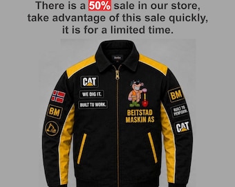 Chaqueta de mecánico inspirada en CAT para hombre, color negro y amarillo, ropa de trabajo, bomber, para trabajadores de la construcción y operadores de maquinaria pesada.