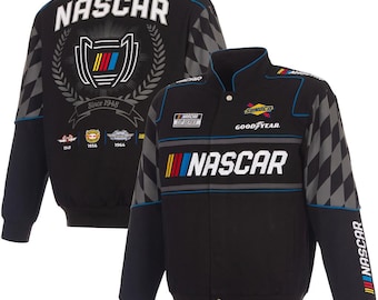 Chaqueta vintage de carreras NASCAR negra | Chaqueta bomber Cup Series con sublimación completa | Chaqueta Goodyear Sunoco Motorsport | Camiseta y pasamontañas gratis