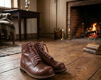 Botas militares de cuero de la Segunda Guerra Mundial | Calzado militar vintage hecho a mano con regalo de calcetines.