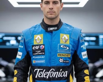 Traje de carreras Renault F1 Telefónica Azul Amarillo Fórmula 1 Ropa de carreras Vintage + Camiseta y pasamontañas de regalo