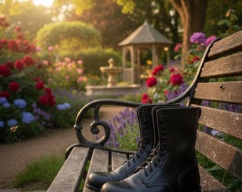 Botas de combate de cuero para hombre | Botas de estilo militar del ejército estadounidense de la Segunda Guerra Mundial, década de 1940 | Botines con cordones con un par de calcetines de regalo