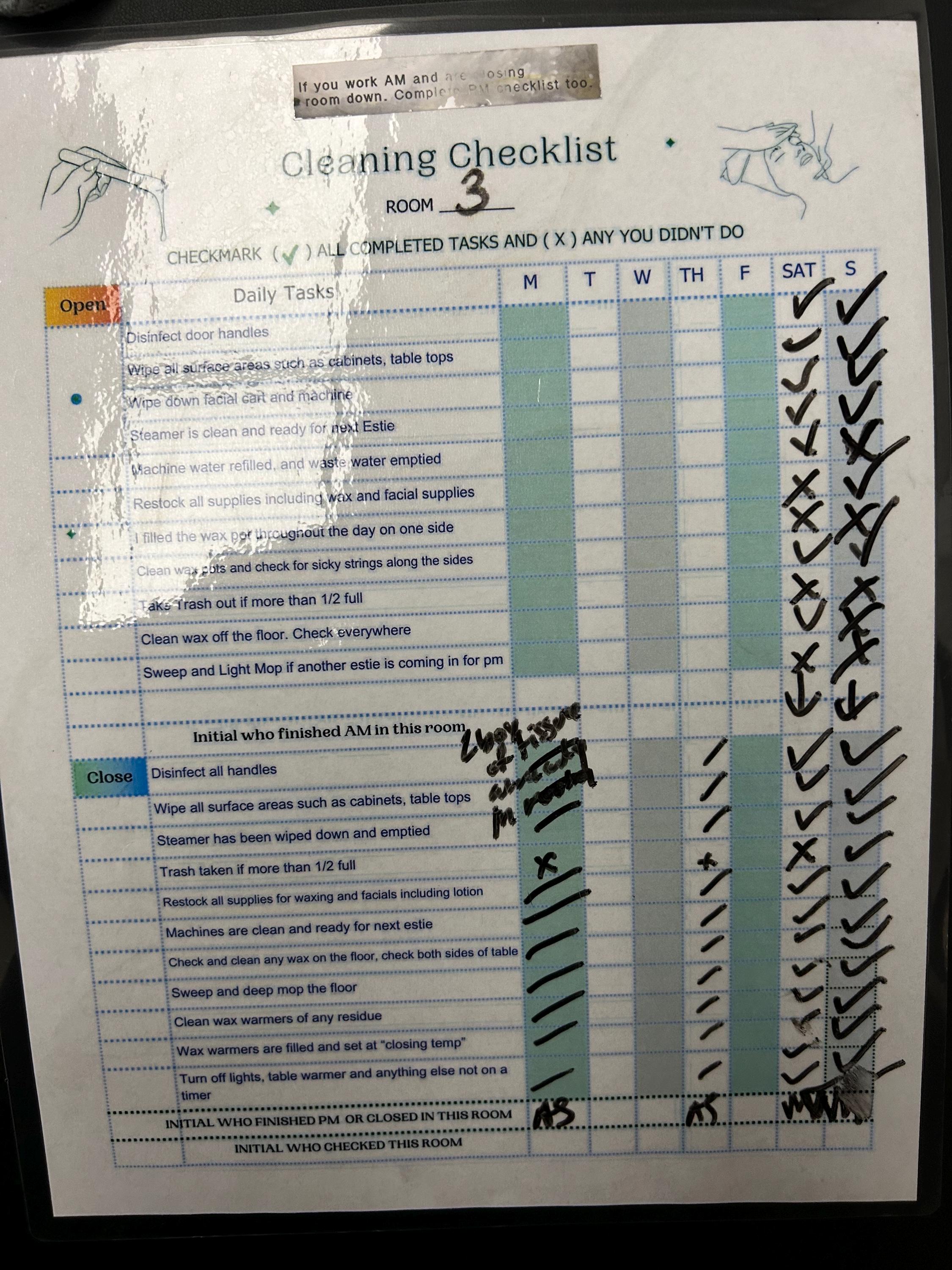 Am Checklist Lettering Esthetician Treament Room Checklist- for AM PM Shifts - Etsy