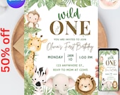 Safari First Birthday Evite, Wild One Birthday, 1st Birthday Digital Invite, Jungle First Birthday Evite, Jungle Animals Party