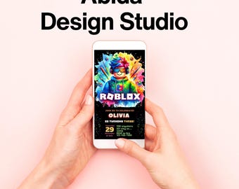 Invitación móvil de Roblox, invitación de Roblox, fiesta de juegos, plantilla de invitación de cumpleaños para chicos de Roblox, cumpleaños de juegos, Roblox para niños, plantilla editable