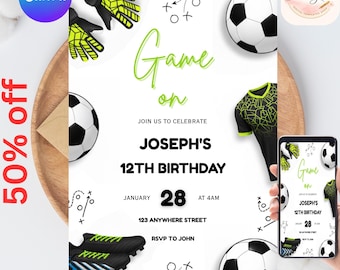 Invitación de cumpleaños de fútbol, invitación editable para fiesta de fútbol, temática deportiva, cumpleaños infantil de fútbol, descarga instantánea, plantilla digital