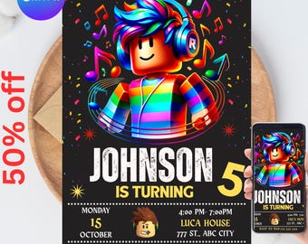 Invitación de Roblox, invitación de Roblox, invitación de fiesta de cumpleaños de Roblox, invitación de cumpleaños de Roblox, invitaciones de fiesta de Roblox, invitación de plantilla editable