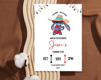 Plantilla de invitación de cumpleaños de Stitch: Invitación imprimible para fiesta infantil (descarga digital)
