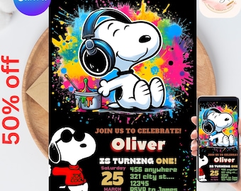 Invitación de cumpleaños de Snoopy, editable en Canva, fiesta de cumpleaños de Peanuts, invitación de Snoopy, tarjeta de invitación de amigos de Peanuts, fiesta de Peanuts