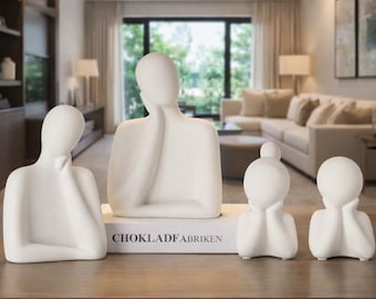 Abstract Family Sculpture Set – Modern Ceramic Hugging Figurines, Contemporary Minimalist Home Decor