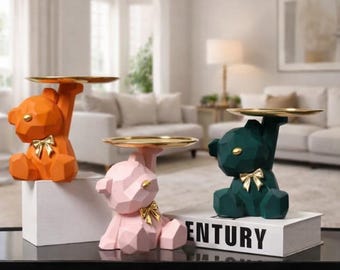 Geometric Bear Tray – Minimalist Resin Desk Organizer & Modern Home Decor