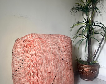 Handmade Moroccan Pouf Cover - Terracotta Square Floor Pillow - Berber Kilim Ottoman - Bohemian Home Decor - Handwoven Wool Floor Cushion