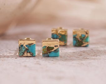 Dainty 18k Gold Natural Turquoise Stud Earring, Natural Stone Stud Earrings, Gemstone Earrings for Women, Birthday Gift, Gift for Her