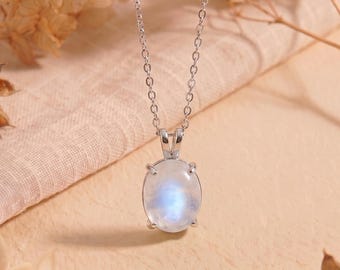 Minimalist 925 Silver Natural Larimar Necklace, S925 Moonstone Pendant Necklace for Women, Wedding Necklace, Wedding Gift, Gift for Her