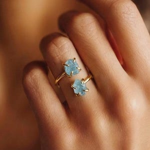 天然石ダブルアジャスタブルリング、18Kゴールドメッキ銅バンド、宝石ジュエリー
