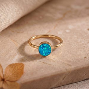18k Gold Plated Blue Opal Rings for Women, Gemstone Rings, Natural Stone Ring, Opal Jewelry