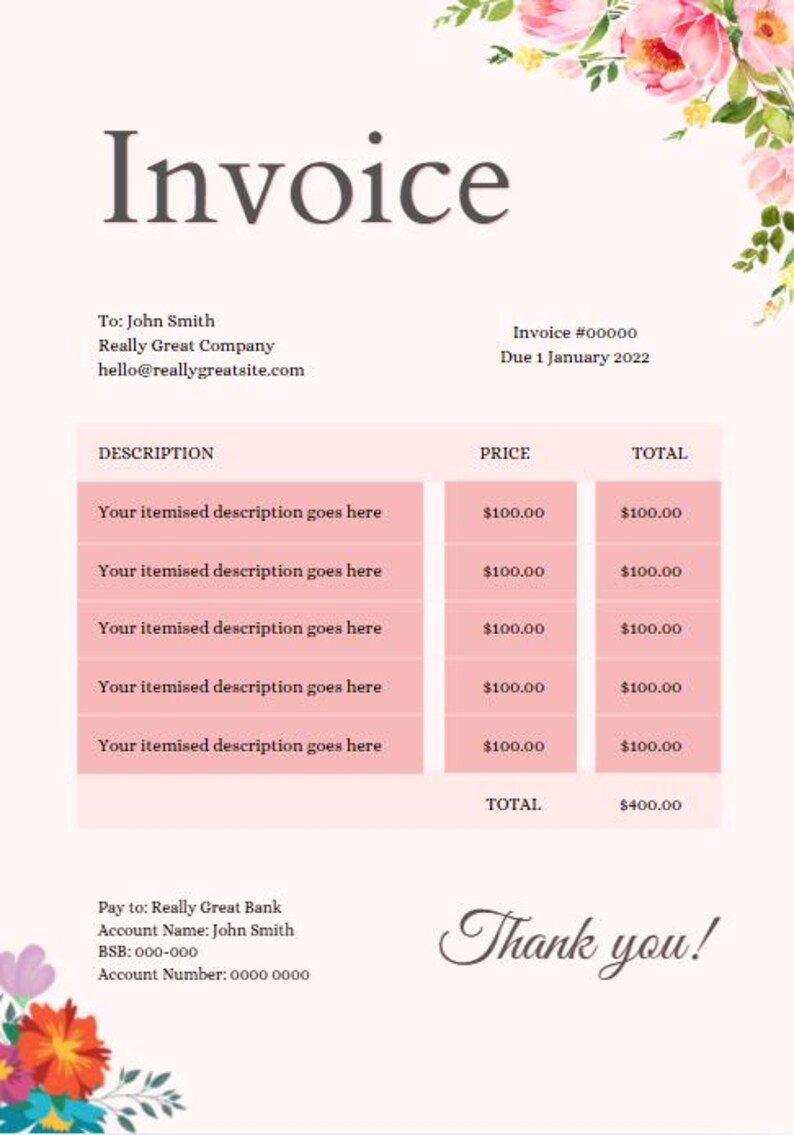 Editable Invoice Template for Google Docs, MS Word & Excel Small ...