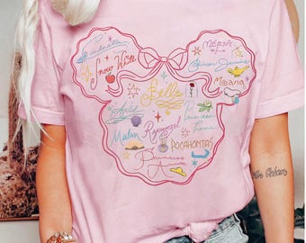 Lindos lazos coquetos, cabeza de Mickey, firma de princesa Disney PNG, camiseta de la era de las princesas Disney, vacaciones familiares en Disneyland 2026