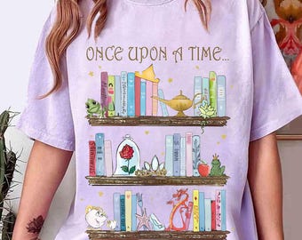 Estantería de libros Disney Princesa Acuarela Érase una vez PNG, Camiseta de Bella Tiana Mulán Tiana, Camiseta de la biblioteca de Bella, Regalo para amantes de los libros PNG