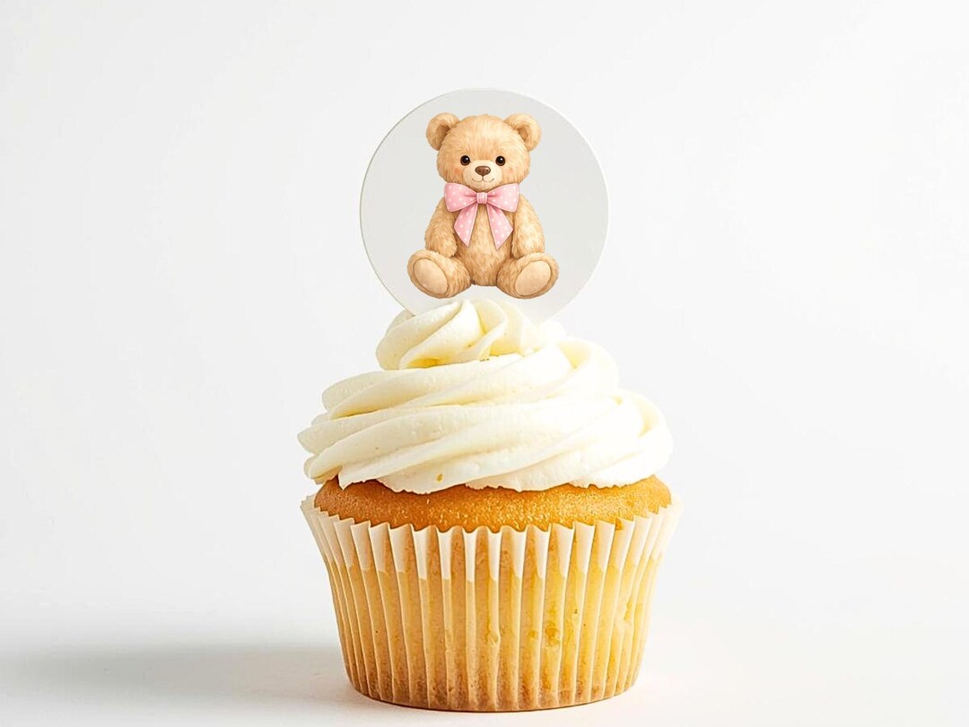Teddy Bear Cake & Cupcake Toppers | Pink Bow Bear Birthday Party Decor ...