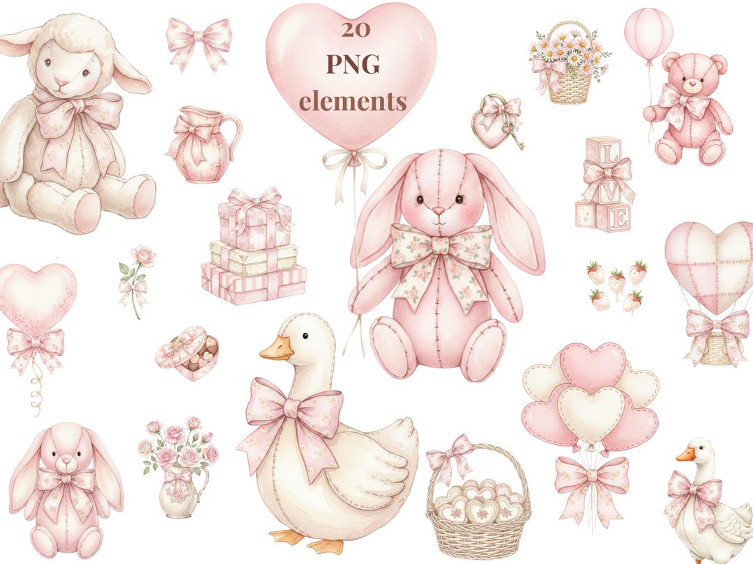 Baby Shower Graphics Rabbit Cute Pink Nursery PNG Clipart Bundle | Baby Shower Graphics | Bunny ...
