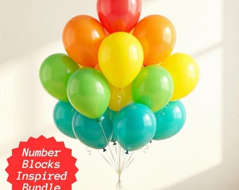 Globos seleccionados con temática inspirada en Numberblocks, paquete de decoración para fiestas de cumpleaños con globos arcoíris para niños pequeños, ideal para celebraciones y eventos preescolares.
