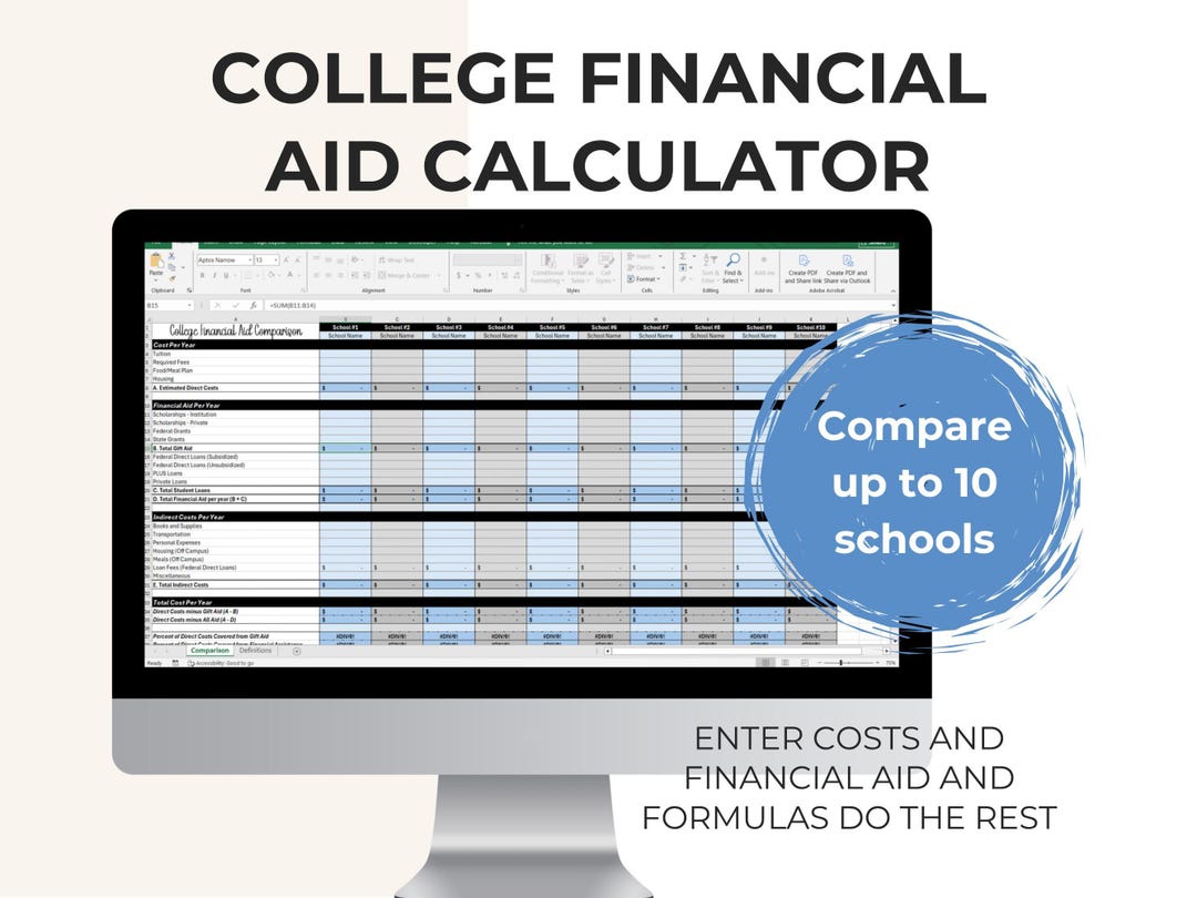College Comparison Spreadsheet Financial Aid Tracker Excel Template ...