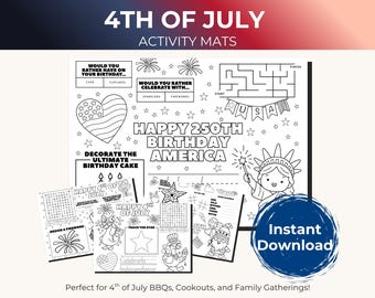 Hoja de actividades del 4 de julio, paquete de hojas de trabajo imprimibles, juego para niños, página para colorear, celebración del Día de la Independencia, divertida manualidad patriótica, cumpleaños de Estados Unidos