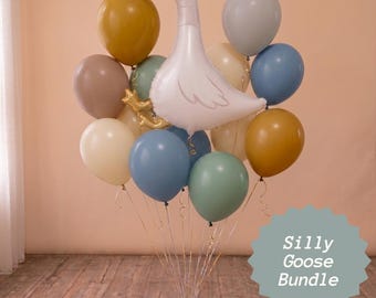 Globos temáticos de Silly Goose, decoración para fiestas de cumpleaños, graduaciones y celebraciones. Paquete con temática de gansos azules y verdes. Estilo baby shower.