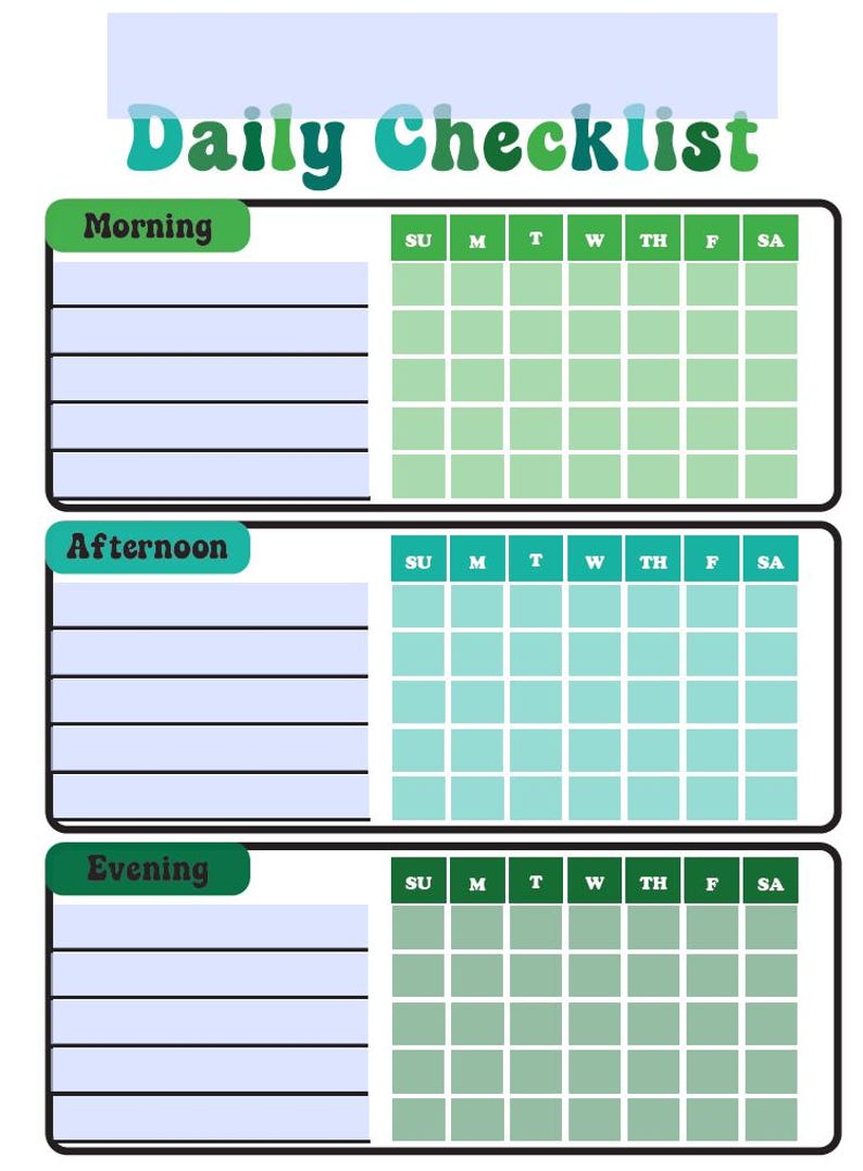 Kid's Daily Chore and Reward Chart Checklist Weekly Routine Printable ...