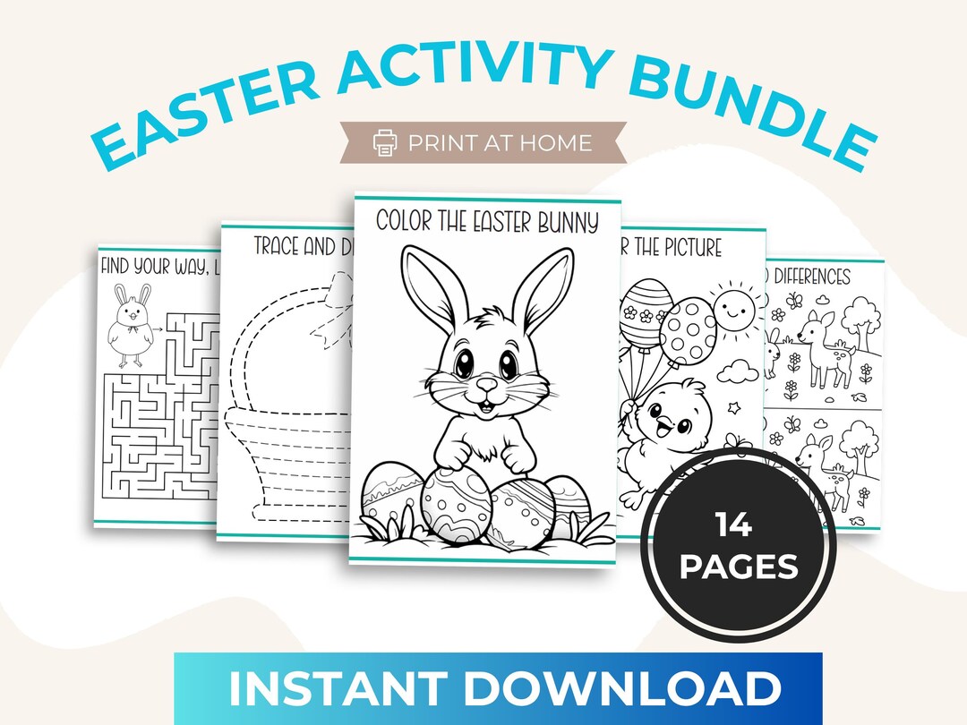 Easter Printable Coloring Activity Bundle Kids Holiday Activities Color ...