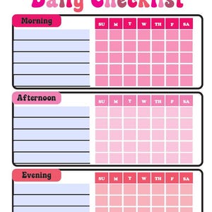 Kid's Daily Chore and Reward Chart Checklist Weekly Routine Printable ...