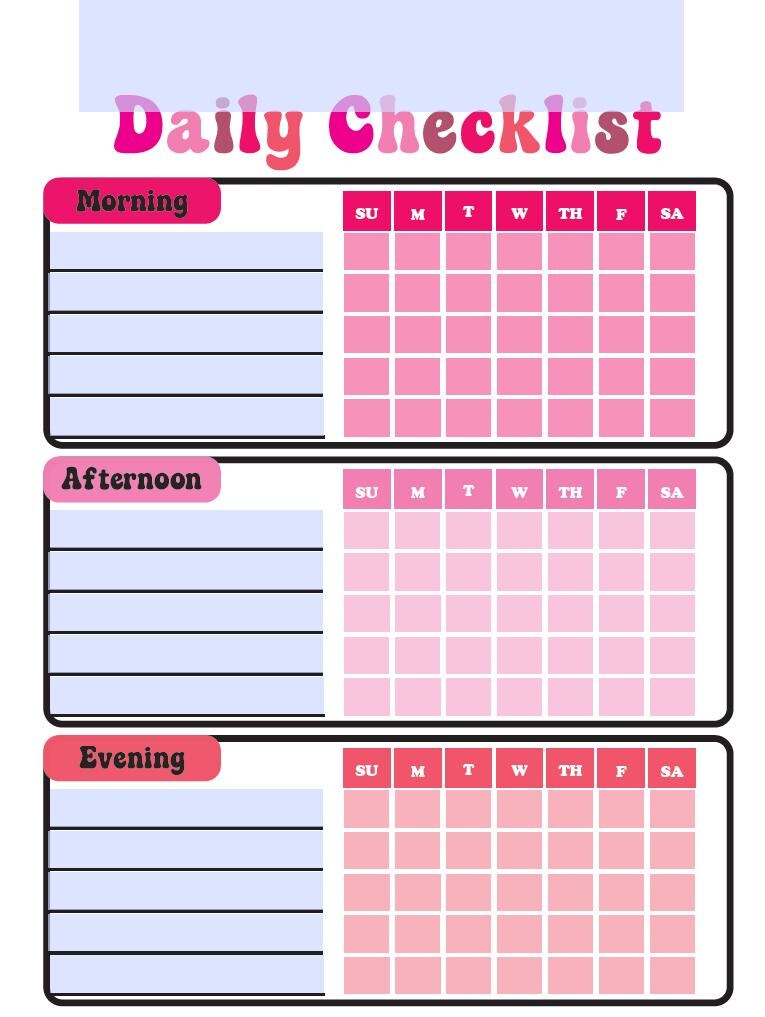 Kid's Daily Checklist Chart – Editable Chore Chart Printable (PDF) - 3 ...
