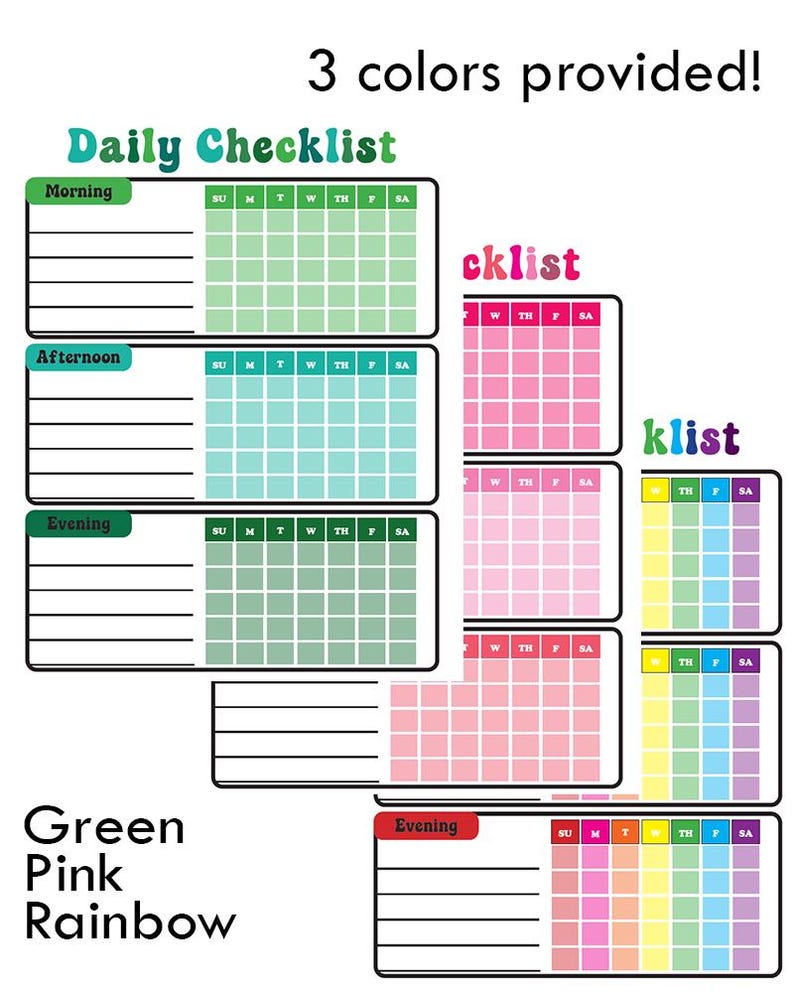 Kid's Daily Checklist Chart – Editable Chore Chart Printable (PDF) - 3 ...