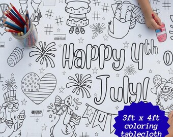 Fourth July Activity Tablecloth Printable Coloring Sheet Independence Day Celebration Kids Table Entertainment Party Download Digital File