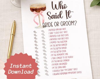 Juego imprimible para despedida de soltera, descarga instantánea, temática de café, actividad para bodas, desafío de adivinanzas, cuestionario para novios, tarjeta de entretenimiento