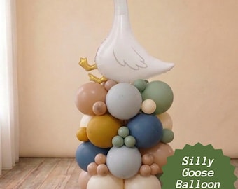 Kit de decoración para torre de celebración de fiesta Silly Goose, guirnalda de globos azul, fondo para decoración de baby shower, suministros para cumpleaños, centro de mesa