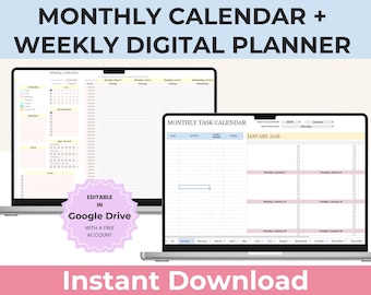 Planificador de productividad, plantilla de calendario digital de Google Sheets, organización del tiempo, agenda semanal de trabajo, planificador de actividades domésticas.