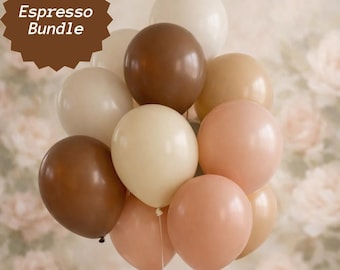 Globos seleccionados Tema de globos de espresso Exhibición de globos de cumpleaños Paquete de globos de café espresso Celebración Despedida de soltera Boda en tonos neutros Rosa pálido